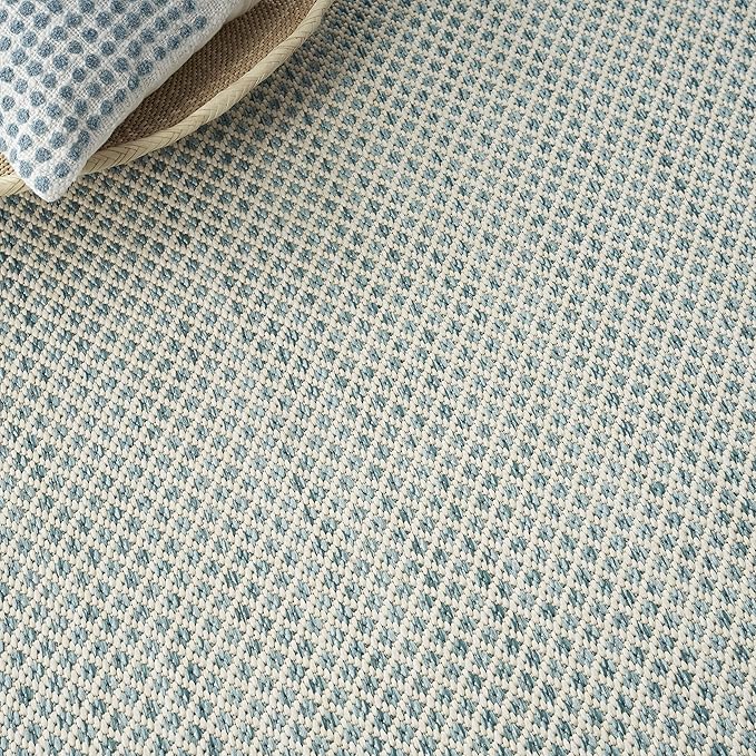 Nourison Home Courtyard Ivory Aqua 5' x 7' Area Rug - Easy Clean, Non Shedding, Bed Room, Living Room, Dining Room, Kitchen (5' x 7')