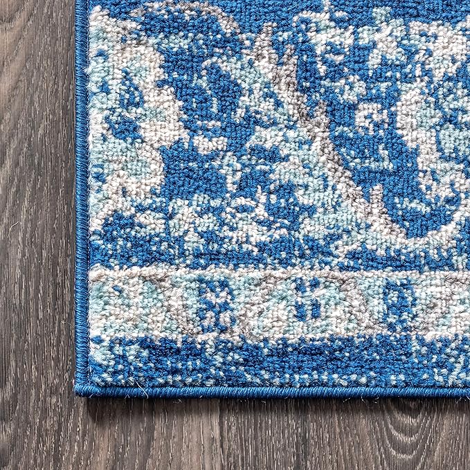 JONATHAN Y Boho Vintage Cream/Blue Indoor Area Rug, 3x5, Bohemian Flair Medallion, Floral Easy-Cleaning High Traffic for Living Room, Bedroom, Kitchen, Pet-Friendly, Non-Shedding (BMF106B-3)