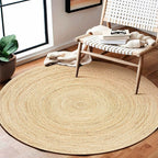 Hausattire Hand Woven Jute Braided Rug, 5’ Round – Natural, Reversible Boho Entry Area Rugs for Kitchen, Living Room I Farmhouse Decorative Floor Rug, 5 Feet Round