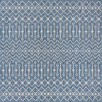 Unique Loom Outdoor Trellis Collection Area Rug - Tribal Trellis (10' Square, Blue/ Ivory)