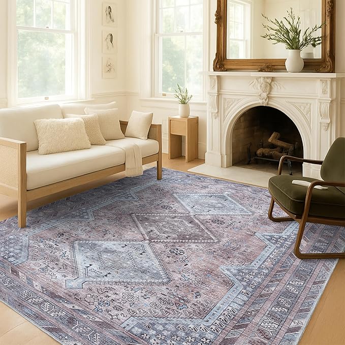 Washable Area Rug. Modern Farmhouse. Vintage. Turkish. Bohemian. Distressed. Oriental. Traditional. Rugs for Living Room. Dining. Bedroom. Office. Entryway. Foyer. (863BM, 2'5 x 9'8)