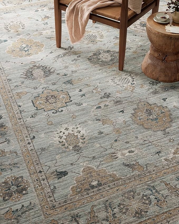 Loloi Magnolia Home by Joanna Gaines Millie Collection MIE-02 Sky/Gold 5'-3" x 5'-3", .25" Pile Height, Round Area Rug