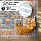 GLN Rugs Traditional Collection - Machine Washable Area Rug, Traditional Washable, Non Slip, Low Pile Chenille Rug, Living Room, Bedroom, Kitchen Rug (2'6" x 10' Terra/Slate Blue)