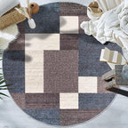 Rugshop Modern Boxes Design Non-Slip (Non-Skid) Round Area Rug for Living Room, Entryway,Kitchen,Breakfast Nook 8' Blue