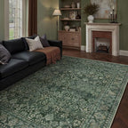 HUGEAR 6x9 Machine Washable Rugs Dark Green Hallway Large Area Rug Indoor Accent Rug Floral Low Pile Carpet Soft Throw Aesthetic Rug Bedroom Living Room Office Dining Room Kitchen Laundry Room