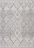 Hauteloom Bogtong Farmhouse Living Room Bedroom Moroccan Trellis Area Rug - Soft Shaggy High Low Carpet - High Pile - Bohemian, Boho - Gray, Beige, Cream - 5'3" x 7'