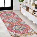 JONATHAN Y Boho Vintage Fuchsia/White Runner Rug, 2x8, Bohemian Flair Medallion, Floral Easy-Cleaning High Traffic for Living Room, Bedroom, Kitchen, Pet-Friendly, Non-Shedding (BMF106C-28)