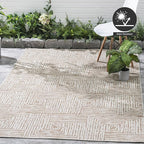 FH Home Flat Woven Outdoor Rug - Waterproof, Easy to Clean, Stain Resistant - Premium Polypropylene Yarn - Modern Geometric - Patio, Porch, Deck, Balcony - Budapest - Beige - 5ft 2in x 7ft 6in