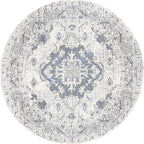 SAFAVIEH Monaco Collection Area Rug - 6'7" Round, Ivory & Grey, Boho Chic Medallion Distressed Design, Non-Shedding & Easy Care, Ideal for High Traffic Areas in Living Room, Bedroom (MNC243B)