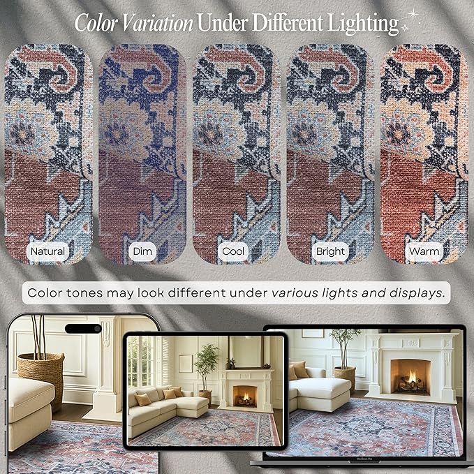 Fame Rugs Turkish Rug. Washable Vintage Oriental Antique Inspired Traditional Doormat Small Modern Area Rugs Luxury Entryway Entry Bedroom Bathroom Kitchen (401TB, 7'5 x 9'9)