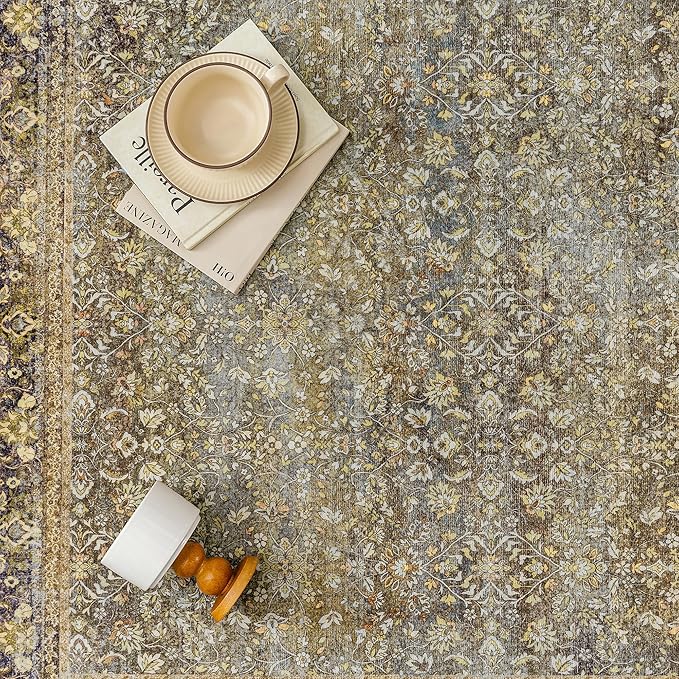 Area Rug 3x5 Brown Entryway Office Washable Vintage Carpet Non Slip Indoor Kitchen Door Mat Retro Traditional Accent Throw Small Rug for Bathroom Bedroom Dining Living Room