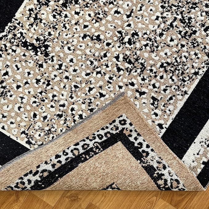 Alfa Rich 4x6 Leopard Beige Black Washable Area Rugs for Living Room Bedroom Reversible Cotton Rug