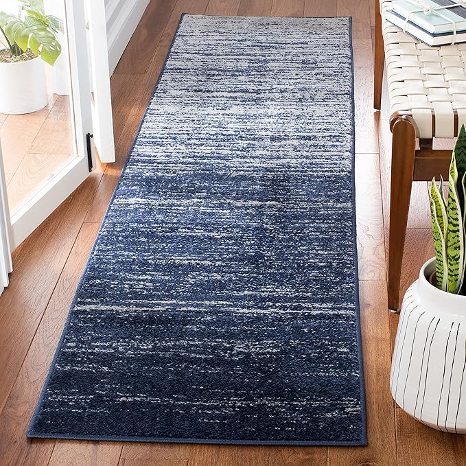 SAFAVIEH Adirondack Collection Runner Rug - 2'6" x 16' Runner, Navy & Grey, Modern Ombre Design, Non Shedding & Easy to Clean, Ideal for Hallway, Foyer, Kitchen, Entryway, Bedroom (ADR113E)