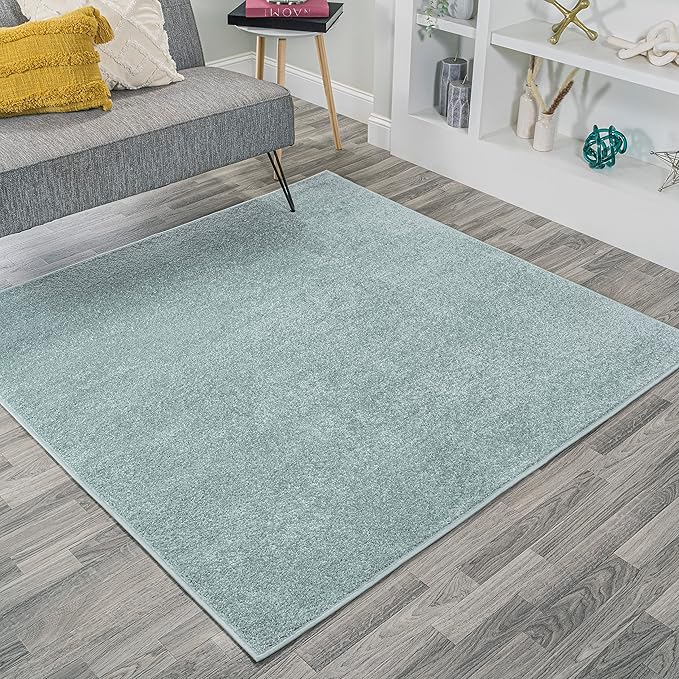 Eyely UES100S-9SQ Supersoft Haze Solid Low-Pile Indoor Area Rug, Coastal, Bohemian, Minimalist, Classic, Casual for Bedroom,Kitchen,Living Room,Non Shedding,Easy-Washing, Blue, 9' Square