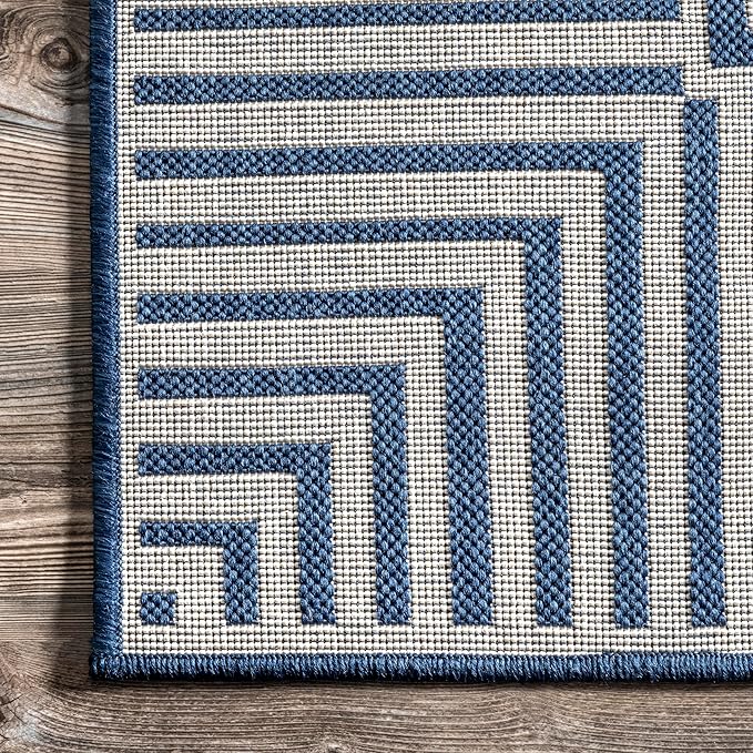 Nuloom Asha Navy/Ivory, 2' x 3', Casual, Striped Border, Soft and Cozy, High Traffic, Stain Resistant, Easy Clean, Durable Area Rug for Indoor/Outdoor Patio, Deck, Porch, Garden, Courtyard