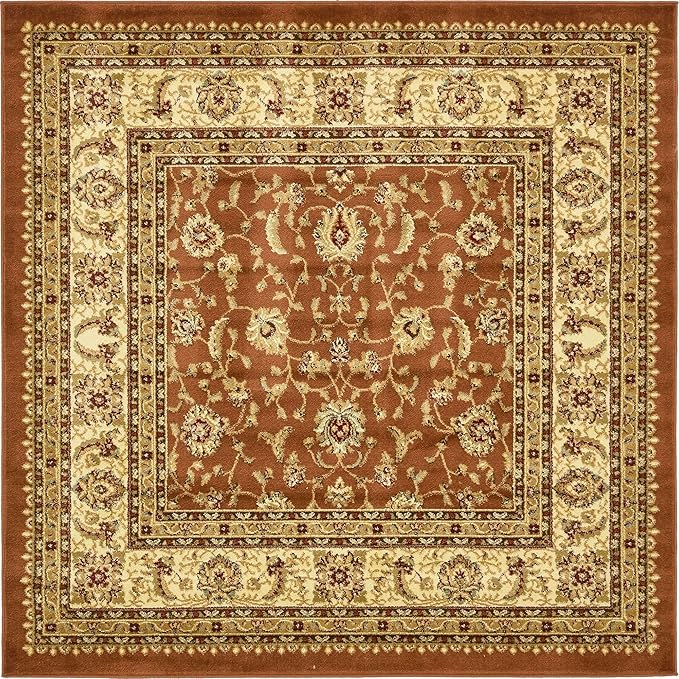 Unique Loom Voyage Collection Traditional Oriental Classic Intricate Design Area Rug (6' 0 x 6' 0 Square, Terracotta/Ivory)