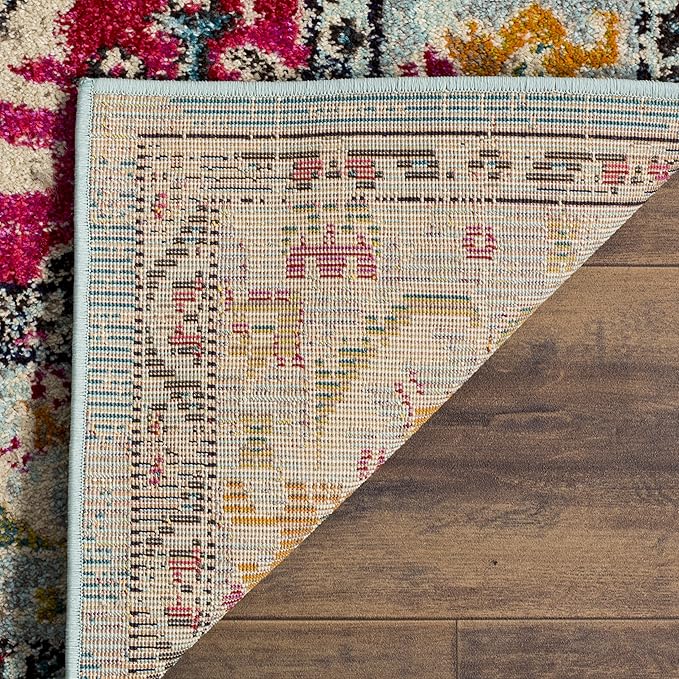 SAFAVIEH Monaco Collection Runner Rug - 2'2" x 18', Light Blue & Fuchsia, Medallion Distressed Design, Non-Shedding & Easy Care, Ideal for High Traffic Areas in Living Room, Bedroom (MNC243J)