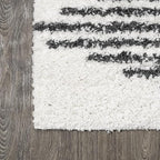 JONATHAN Y Elm Diamond Stripe Shag White/Gray Indoor Area Rug, 3x5, Geometric, Bohemian, Contemporary, Easy-Cleaning for Living Room, Bedroom, Kitchen, Pet Friendly, Non-Shedding (MOH408A-3)