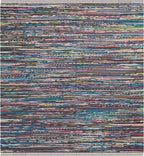 SAFAVIEH Rag Rug Collection Area Rug - 4' Square, Rust & Multi, Handmade Boho Stripe Cotton, Ideal for High Traffic Areas in Living Room, Bedroom (RAR121E)