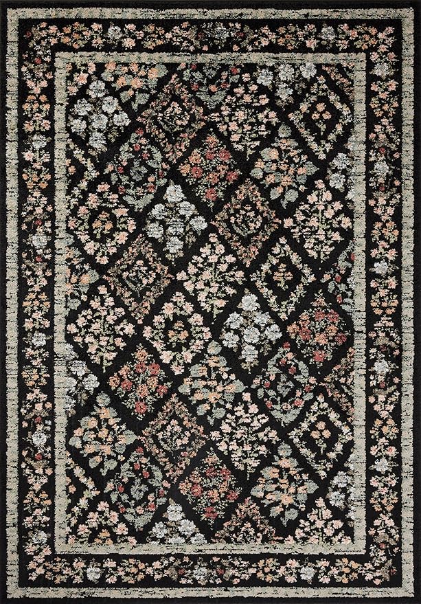 Loloi Rifle Paper Co. Laurel Collection LAU-04 Black/Multi 6'-6" x 9'-2" Area Rug