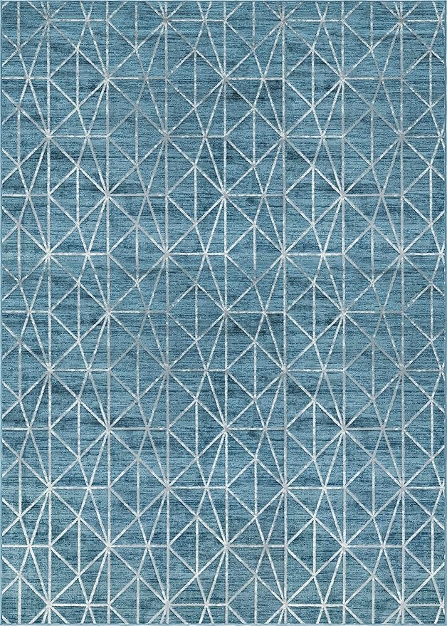 Rugs.com Lattice Trellis Collection Rug – 10' x 14' Blue Low-Pile Rug Perfect for Living Rooms, Large Dining Rooms, Open Floorplans