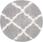 SAFAVIEH Dallas Shag Collection Area Rug - 4' Round, Grey & Ivory, Trellis Design, Non-Shedding & Easy Care, 1.5-inch Thick Ideal for High Traffic Areas in Living Room, Bedroom (SGD257G)