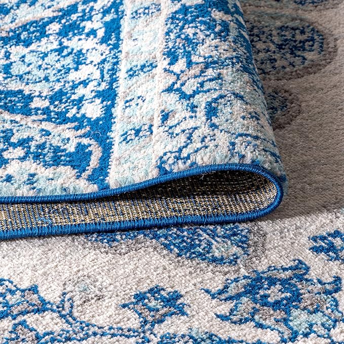 JONATHAN Y Boho Vintage Cream/Blue Indoor Area Rug, 4x6, Bohemian Flair Medallion, Floral Easy-Cleaning High Traffic for Living Room, Bedroom, Kitchen, Pet-Friendly, Non-Shedding (BMF106B-4)
