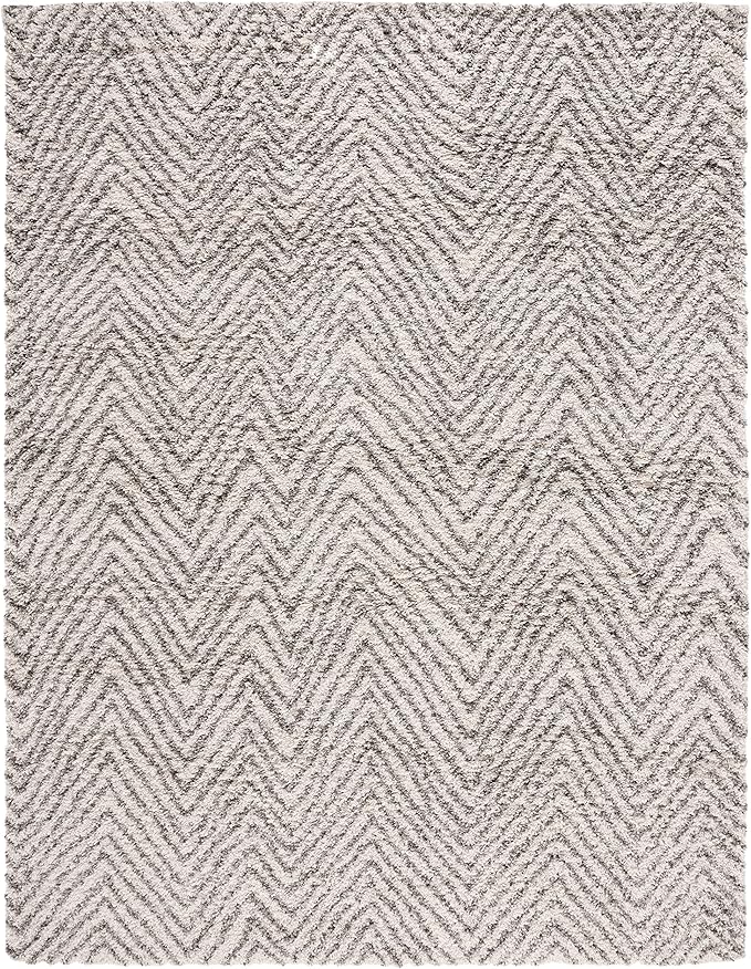 SAFAVIEH Hudson Shag Collection Area Rug - 10' x 14', Ivory & Grey, Chevron Design, Non-Shedding & Easy Care, 2-inch Thick Ideal for High Traffic Areas in Living Room, Bedroom (SGH375A)