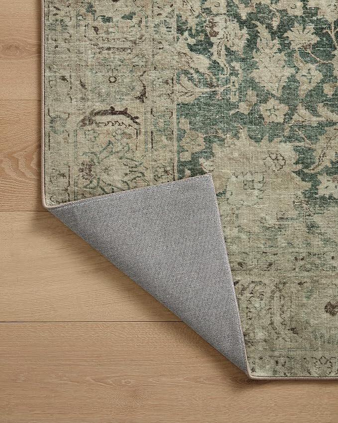 Loloi Magnolia Home by Joanna Gaines Sinclair Collection SIN-05 Jade/Sand 2'-3" x 3'-9", .25" Pile Height, Machine Washable, Accent Rug