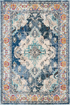 SAFAVIEH Monaco Collection Area Rug - 5'1" x 7'7", Navy & Light Blue, Boho Chic Medallion Distressed Design, Non-Shedding & Easy Care, Ideal for High Traffic Areas in Living Room, Bedroom (MNC243N)
