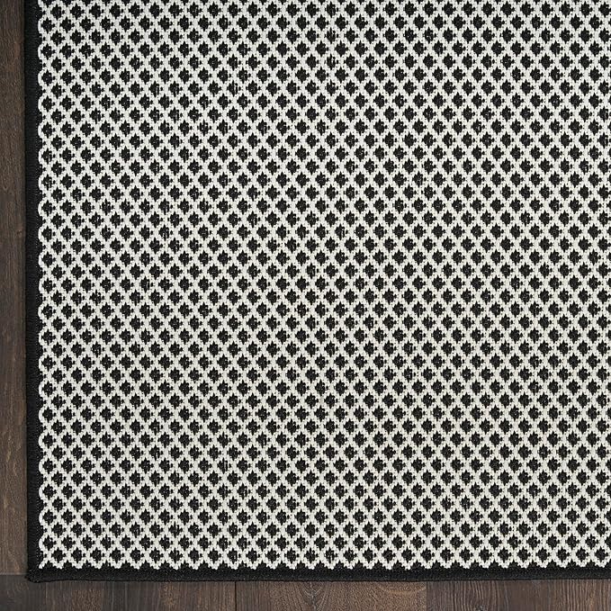 Nourison Home Courtyard Black White 4' x 6' Area Rug - Easy Clean, Non Shedding, Bed Room, Living Room, Dining Room, Kitchen (4' x 6')