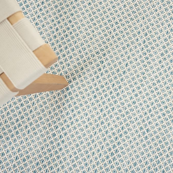 Nourison Home Courtyard Ivory Aqua 7' x 10' Area Rug - Easy Clean, Non Shedding, Bed Room, Living Room, Dining Room, Kitchen (7' x 10')