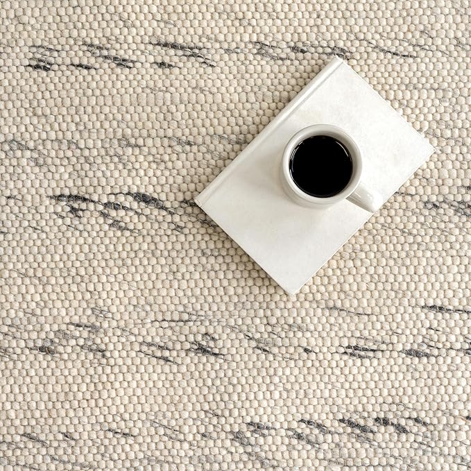 Rugs USA Hamptons Marled Ivory/Grey, 6' x 9', Hand Woven, Marled, Tassel, Soft and Cozy, High Traffic, Stain Resistant, Easy Clean, Durable Area Rug for Bedroom, Living Room, Dining, Den, Foyer