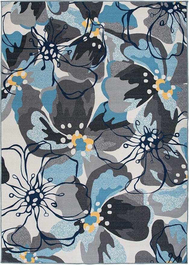 Rugshop Contemporary Gray-Blue Large Floral Non-Slip Area Rug 5' x 7' - Stylish Accent