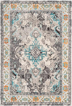 SAFAVIEH Monaco Collection Area Rug - 6'7" x 9'2", Grey & Light Blue, Boho Chic Medallion Distressed Design, Non-Shedding & Easy Care, Ideal for High Traffic Areas in Living Room, Bedroom (MNC243G)