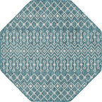 Unique Loom Outdoor Trellis Collection Area Rug - Tribal Trellis (5' 3" Octagon, Teal/ Ivory)