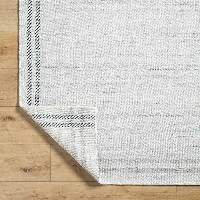 Mark&Day Wool Rugs, 2x8 Janmichael Solid and Border Gray/Ivory Runner Area Rug, Grey Ivory Black Carpet for Hallway, Kitchen, Bedroom or Living Room (2'6" x 8' Runner)