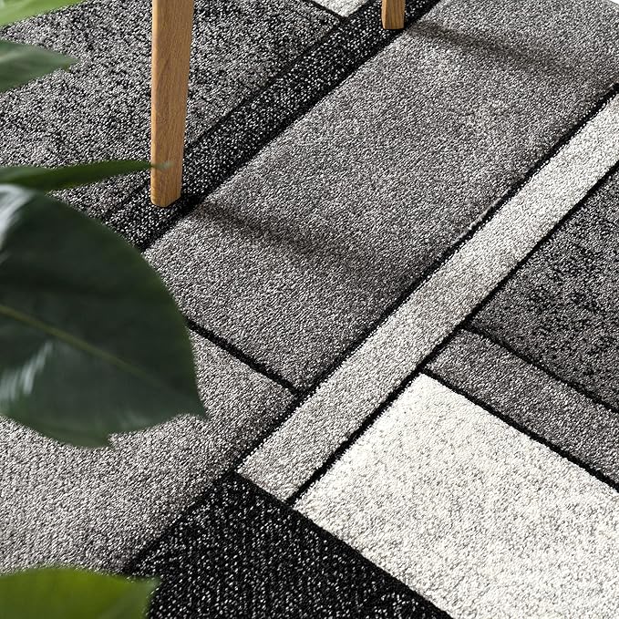 Paco Home Area Rug Modern Geometric Pattern in Grey White, Size: 5'3" x 7'7"