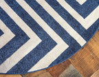 Unique Loom Athens Collection Classic Geometric Modern Border Design Area Rug (6' 0 x 6' 0 Round, Navy Blue/ Beige)