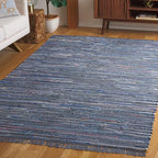 SAFAVIEH Rag Rug Collection Area Rug - 6' x 9', Ink & Multi, Handmade Boho Stripe Cotton, Ideal for High Traffic Areas in Living Room, Bedroom (RAR121C)