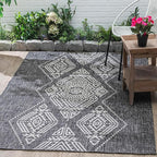 FH Home Flat Woven Outdoor Rug - Waterproof, Easy to Clean, Stain Resistant - Premium Polypropylene Yarn - Boho Moroccan - Large Patio, Deck, Sunroom - Ariana - Charcoal - 5ft 2in x 7ft 6in