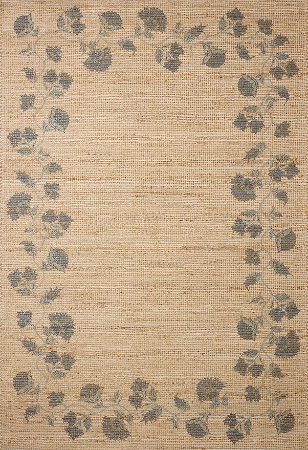 Loloi Chris Loves Julia Rue Collection RUE-05 Natural/Denim 2'-3" x 3'-9" Accent Rug Jute Neutral Floral Living Room Bedroom Rug