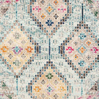 SAFAVIEH Madison Collection Area Rug - 6'7" Round, Blue & Yellow, Boho Diamond Distressed Design, Non-Shedding & Easy Care, Ideal for High Traffic Areas in Living Room, Bedroom (MAD418K)