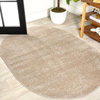 JONATHAN Y Haze Solid Low-Pile Beige 5x8 Oval Indoor Area Rug, Coastal,Bohemian,Minimalist,Classic, Easy-Cleaning for Living Room,Bedroom,Kitchen,Pet Friendly,Non-Shedding (SEU100G-5OV)