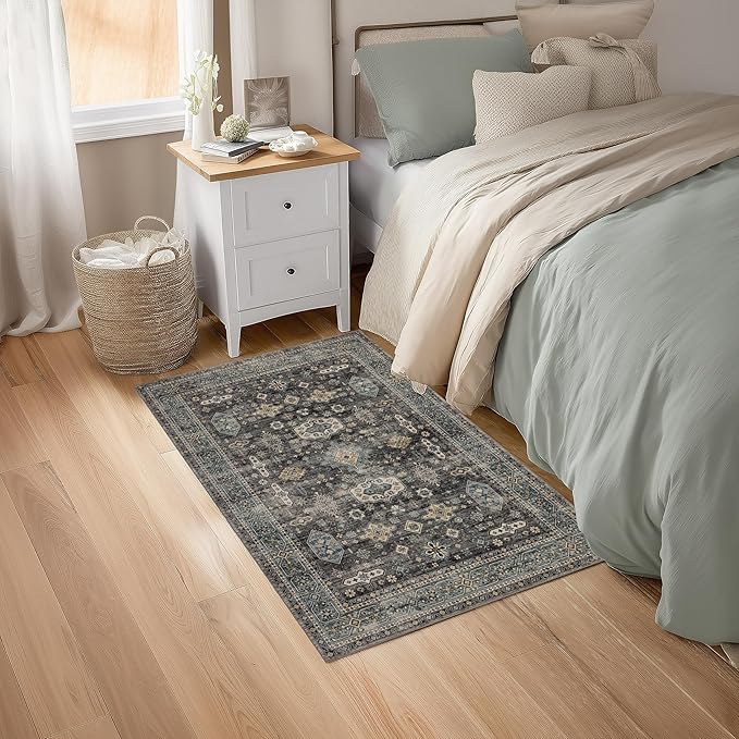 Area Rug Non Slip Machine Washable Ultra Soft Living Room/Bedroom/Kitchen/Outdoor/Classroom Silver, 2'×3'