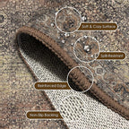 Washable Area Rug 3' x 5 ' Vintage Traditional Persian Mat - Foldable Distressed Non-Slip Machine Washable Carpet for Living Room Bedroom Kitchen Home Decor - Umber and Slate