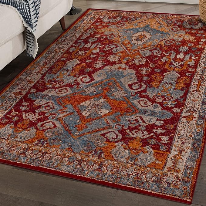 LUXE WEAVERS Moroccan Floral Red 8x10 Area Rug for Living Room