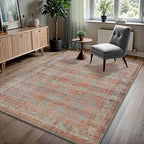GLN Rugs Traditional Collection - Machine Washable Area Rug, Traditional Washable, Non Slip, Low Pile Chenille Rug, Living Room, Bedroom, Kitchen Rug (9' x 12' Terra/Multicolor 1153)