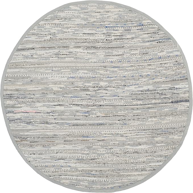 SAFAVIEH Rag Rug Collection 8' Round Grey RAR121A Handmade Boho Stripe Cotton Area Rug
