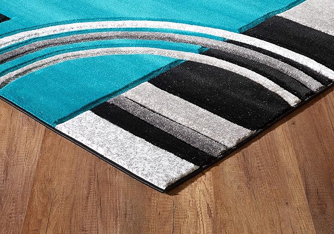 GLORY RUGS Area Rug Modern 2x7 Turquoise Soft Hand Carved Contemporary Floor Carpet with Premium Fluffy Texture for Indoor Living Dining Room and Bedroom Area